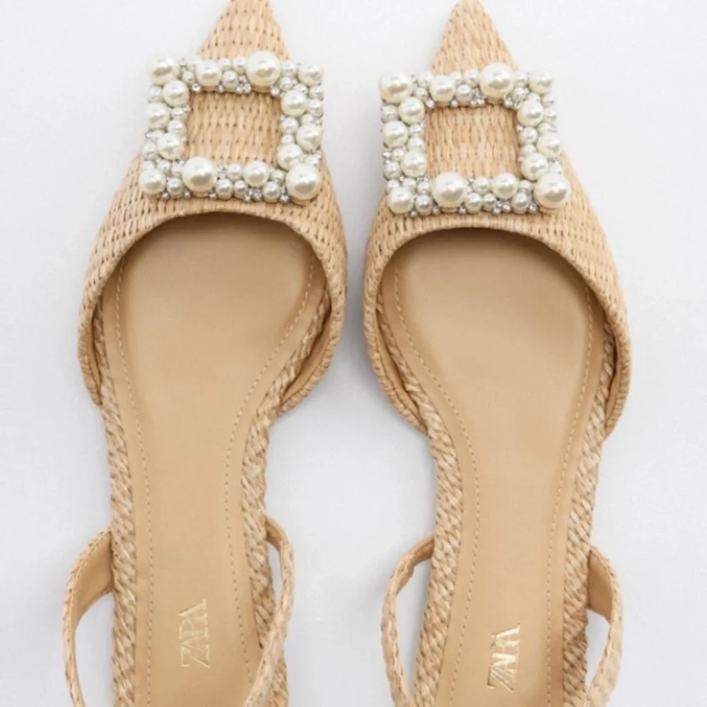 Zara pearl embellished flat slingbacks NWT - Picture 3 of 9